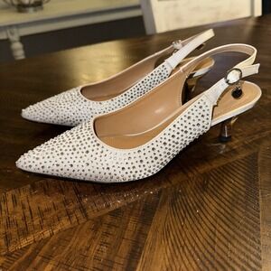 J. Renee Womens Pointed Toe Kitty Kat Heels Slingback Sparkly Heels Silver 7.5